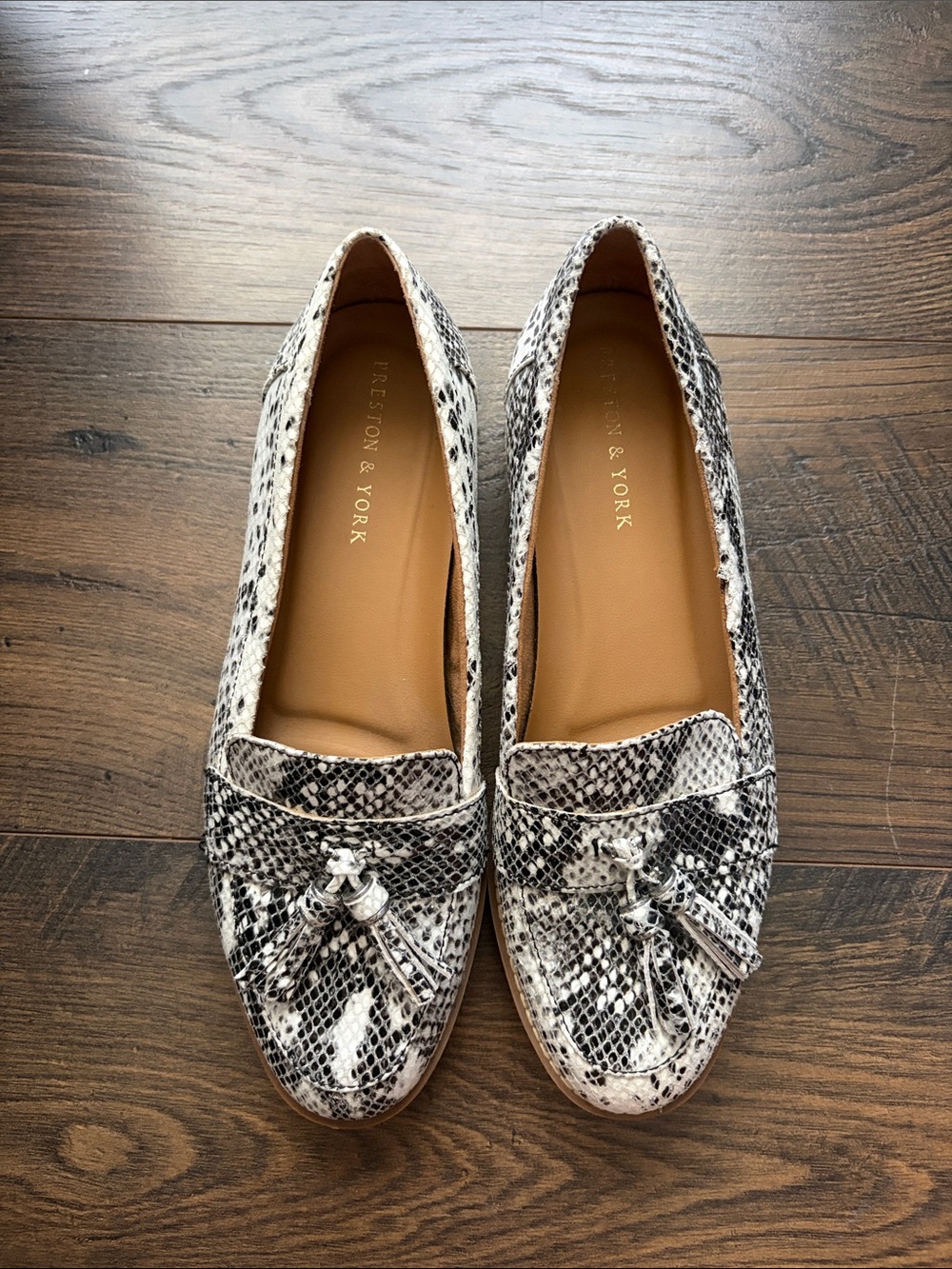 Preston & York Women's Snake-Print Tassel Loafers - Black & White